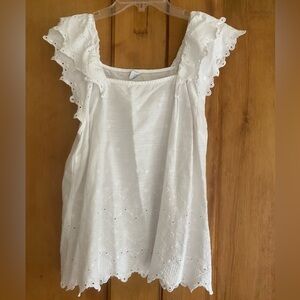 White eyelet top with eyelet cap sleeves